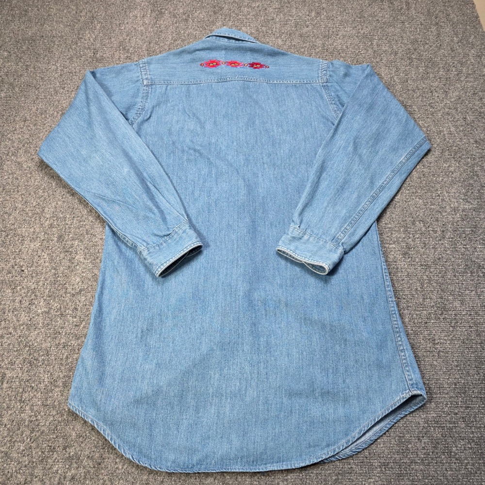 Vintage‎ MWG Denim Shirt Mens L Southwestern Embroidered Blue Jean Button Down - Picture 5 of 6